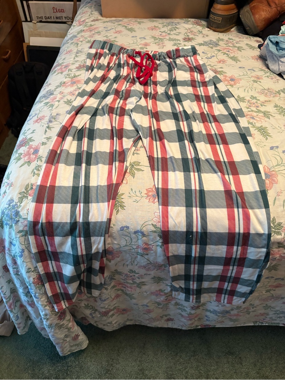 Kids Plaid Lounge Pants with Drawstring - Red, White, Green